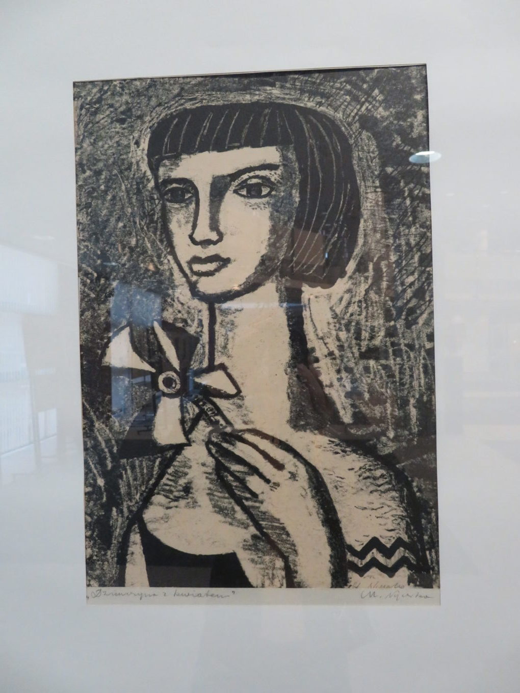 Marian Nyczka, Dziewczyna z kwiatem, 1957, monotypia, 40 x 28 cm