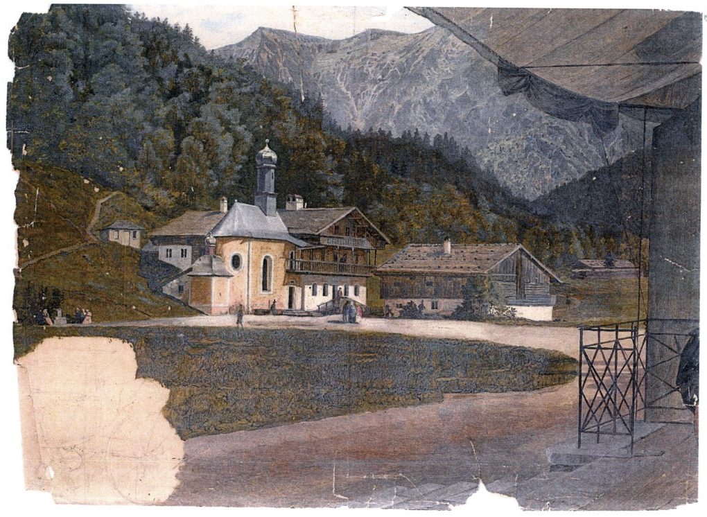 Studium pejzażu do obrazu „Wspomnienie z Kreuth”, nie datowane, olej na papierze, Muzeum Narodowe w Szczecinie