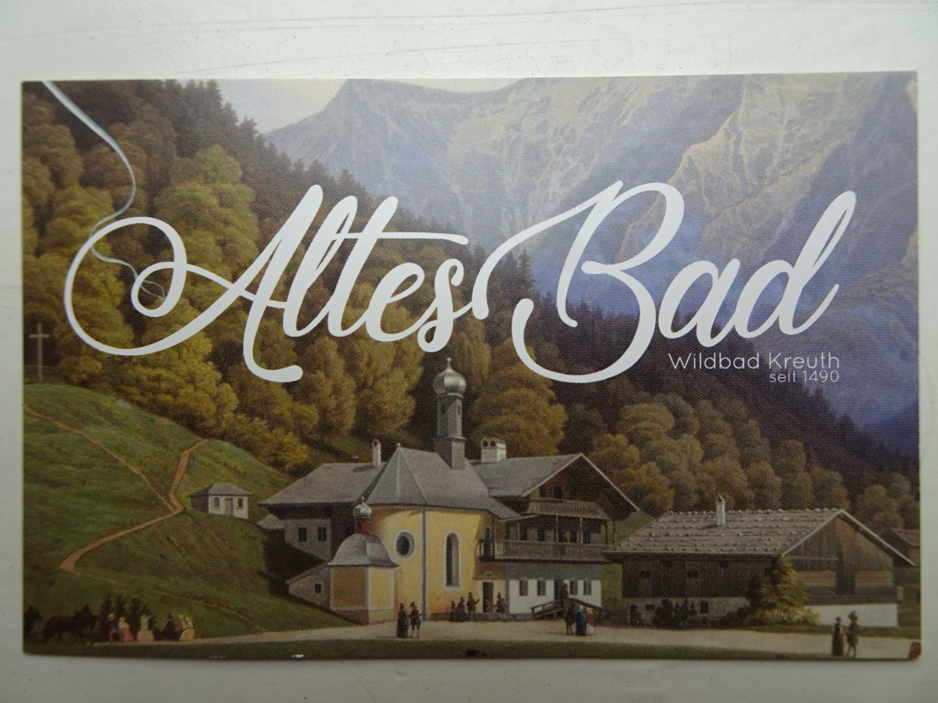 Obecna wizytówka uzdrowiska Altes Bad w Kreuth, barwna rotograwiura, offset na kartonie