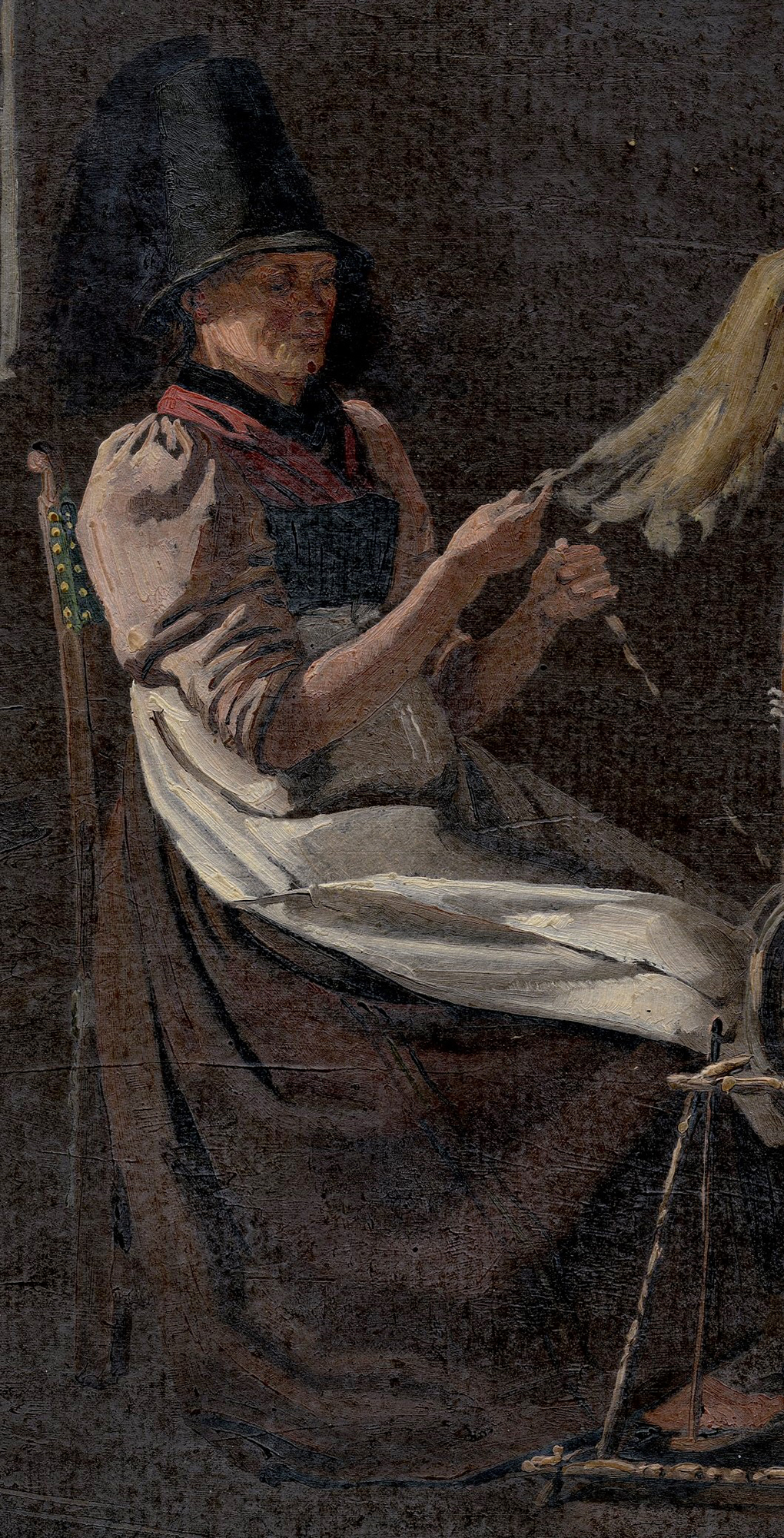 Żona myśliwego w stroju regionalnym, fragment studium Prządka, 1840, olej na papierze, Muzeum Narodowe w Szczecinie