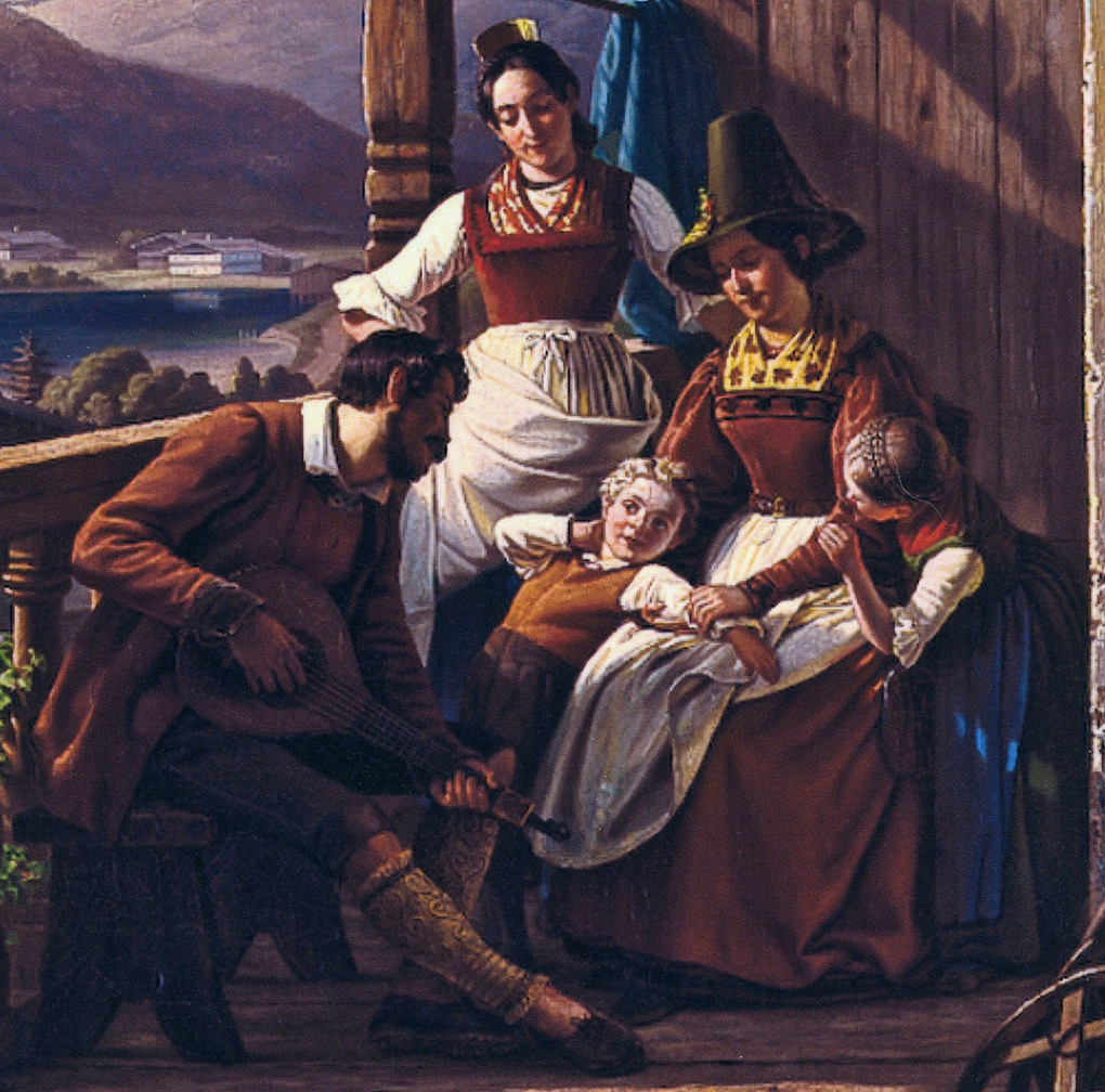 Ludwig Most, Grupa rodzinna, fragment obrazu Wieczór w Tyrolu, 1842, olej na płótnie, zbiory prywatne