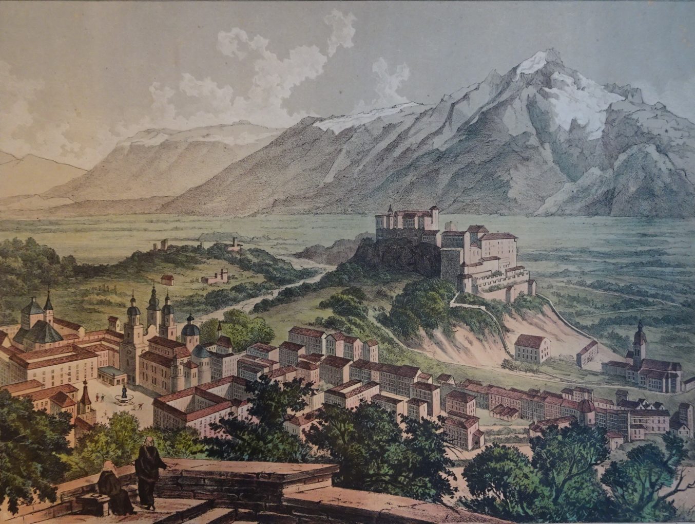 Widok Salzburga, wydał Winckelmann & Söhne, Berlin, około 1850, litografia kolorowana na papierze, Muzeum Narodowe w Szczecinie