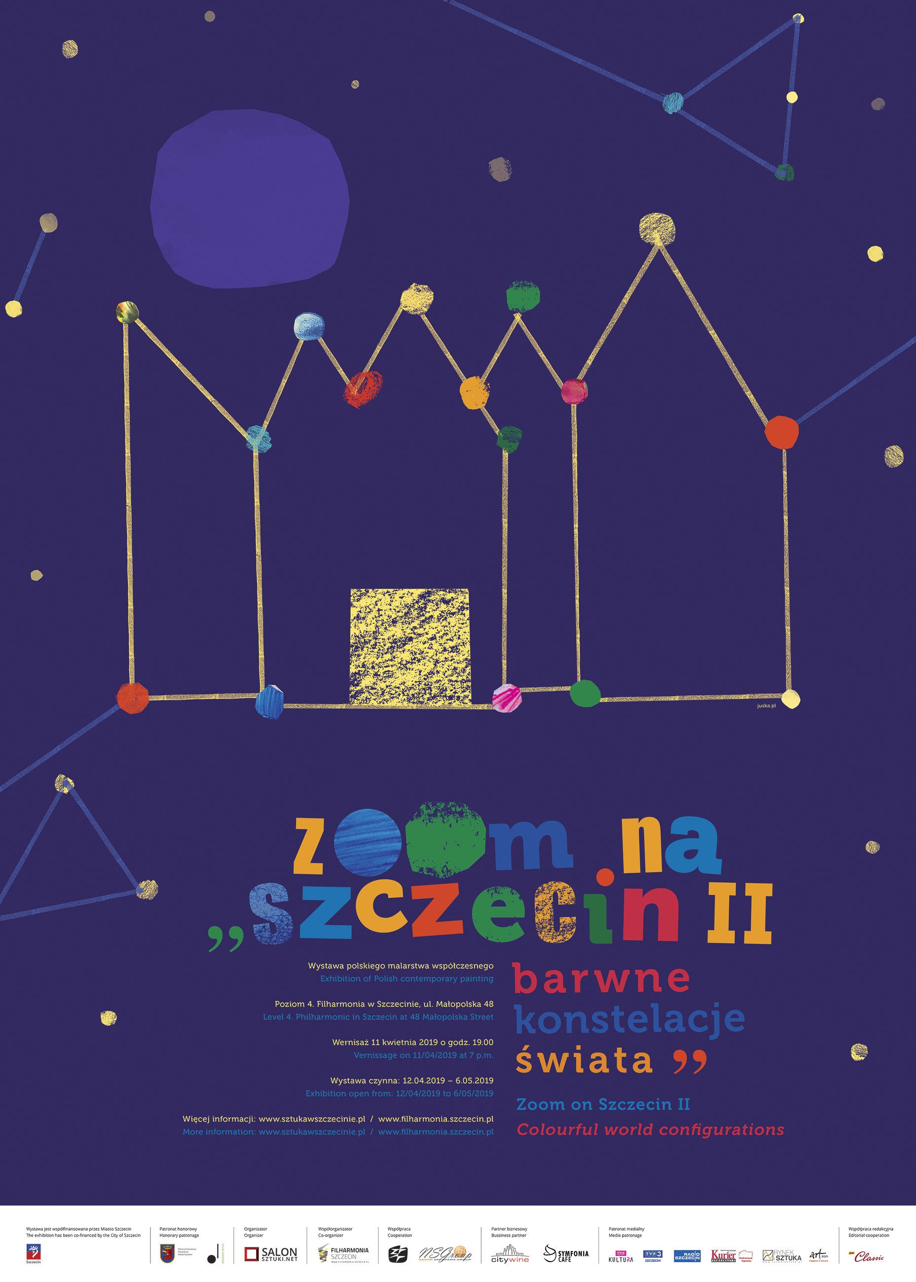 Plakat Zoom na Szczecin II. Barwne konstelacje świata, projekt Justyna Machnicka, 2019