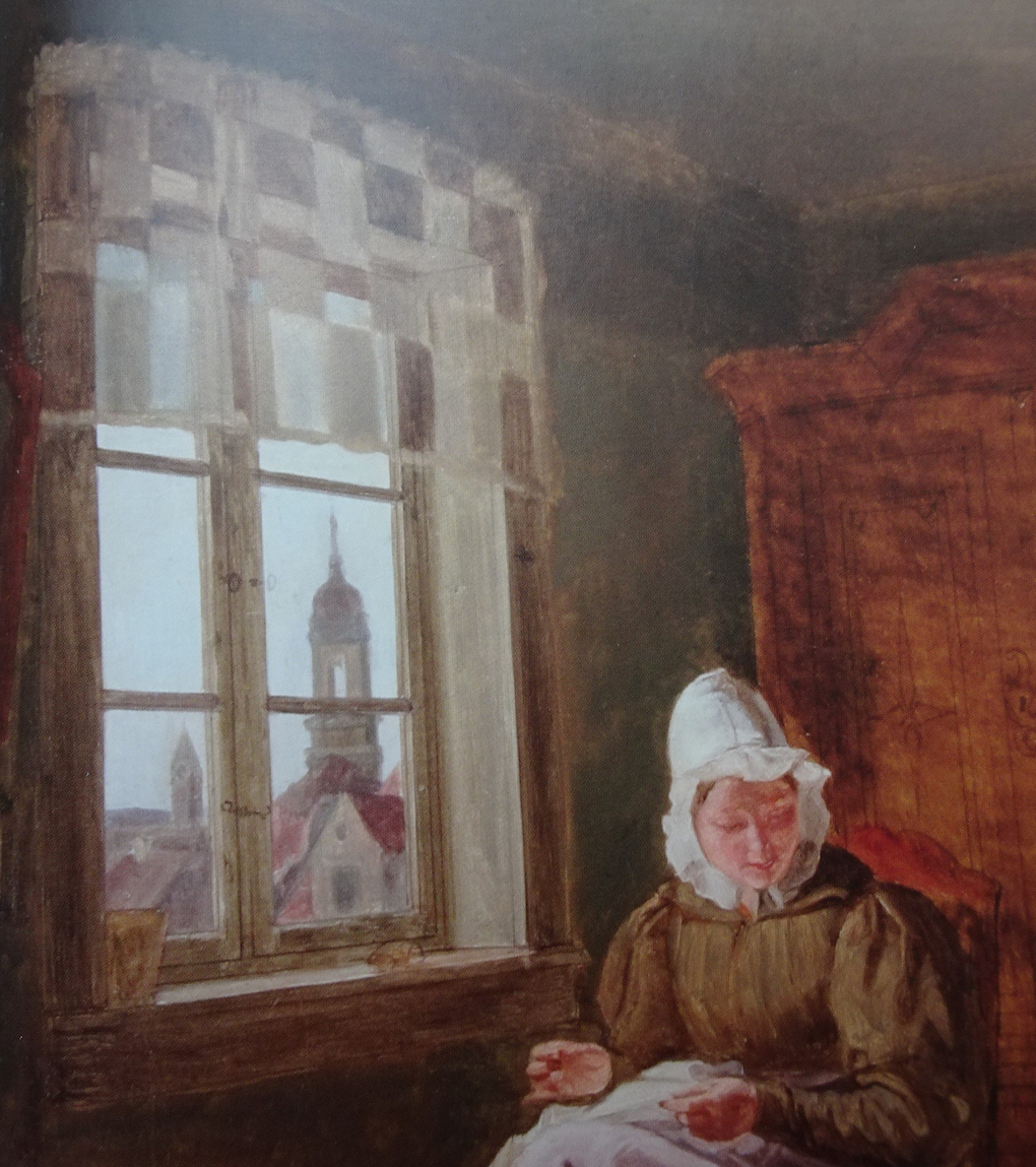 Ludwig Most, Widok przez okno, fragment studium Matka z dzieckiem, 1833, olej na płótnie, Greifswald, Pommersches Landesmuseum, reprodukcja: jak wyżej