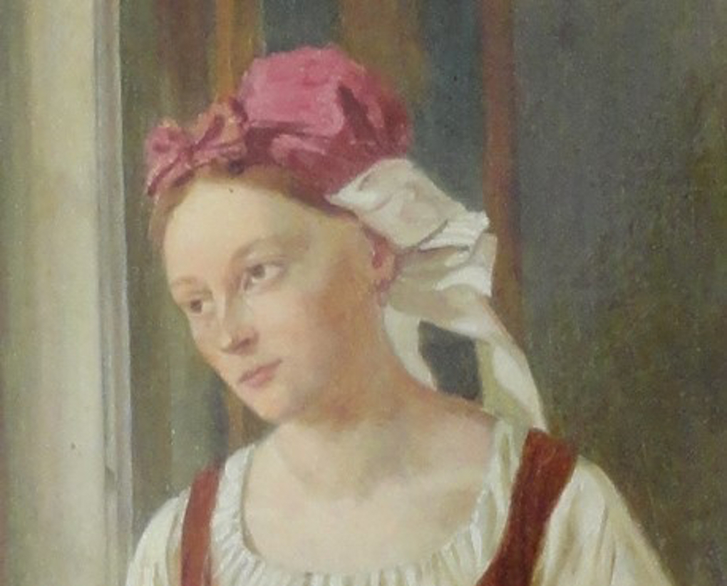 Ludwig Most, Portret żony, fragment studium do obrazu Oczekująca, 1831, olej, płótno naklejone na dyktę, Muzeum Narodowe w Szczecinie