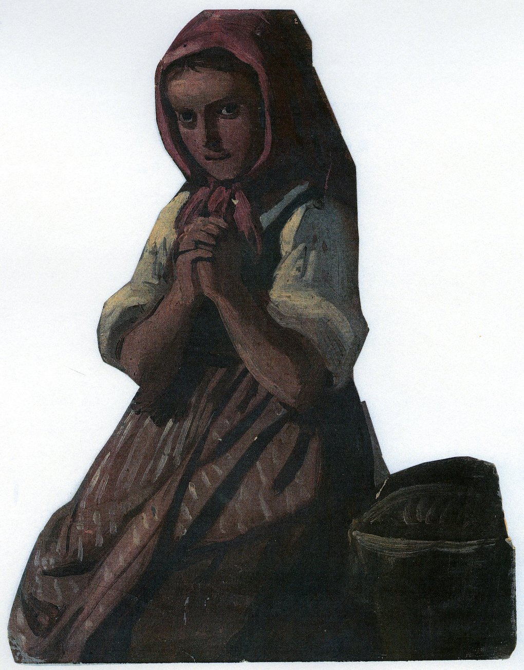 Ludwig Most, Modląca się dziewczynka, 1851, studium postaci do obrazu Wieczorna modlitwa czeskich chłopów, olej na papierze, Muzeum Narodowe w Szczecinie