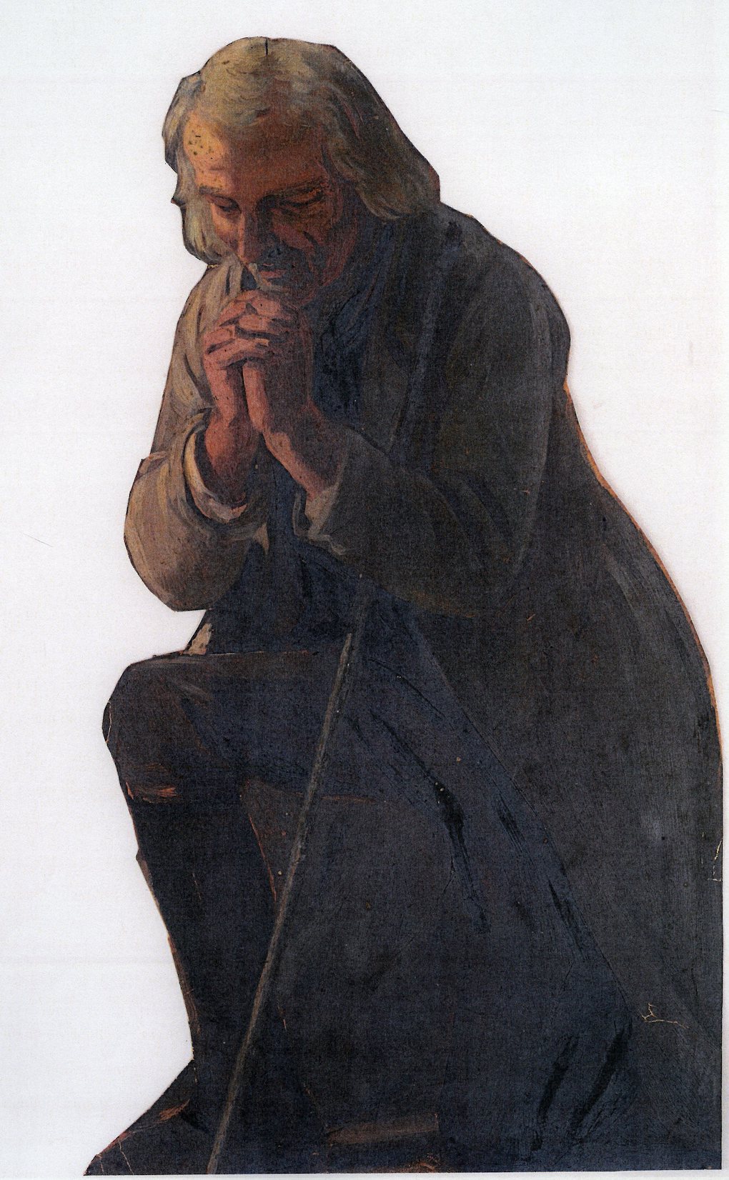 Ludwig Most, Modlący się pasterz, 1851, studium postaci do obrazu Wieczorna modlitwa czeskich chłopów, olej na papierze, Muzeum Narodowe w Szczecinie