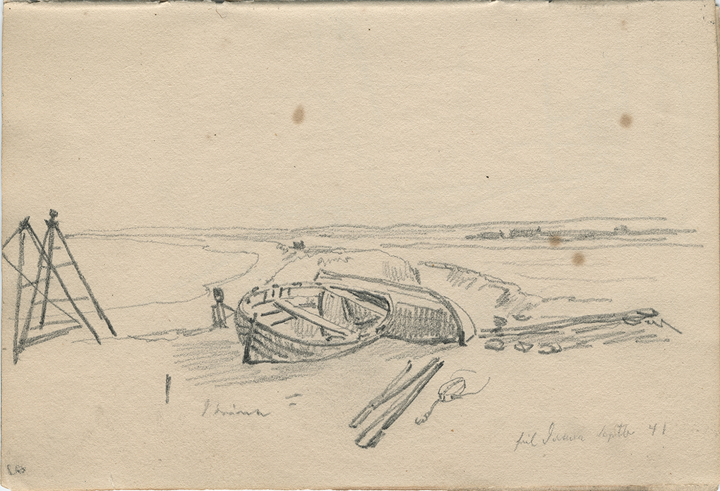 August Ludwig Most, Plaża w Heiligendamm, wrzesień 1841, ołówek na papierze welinowym, Szkicownik XII, karta 9, Muzeum Narodowe w Szczecinie.