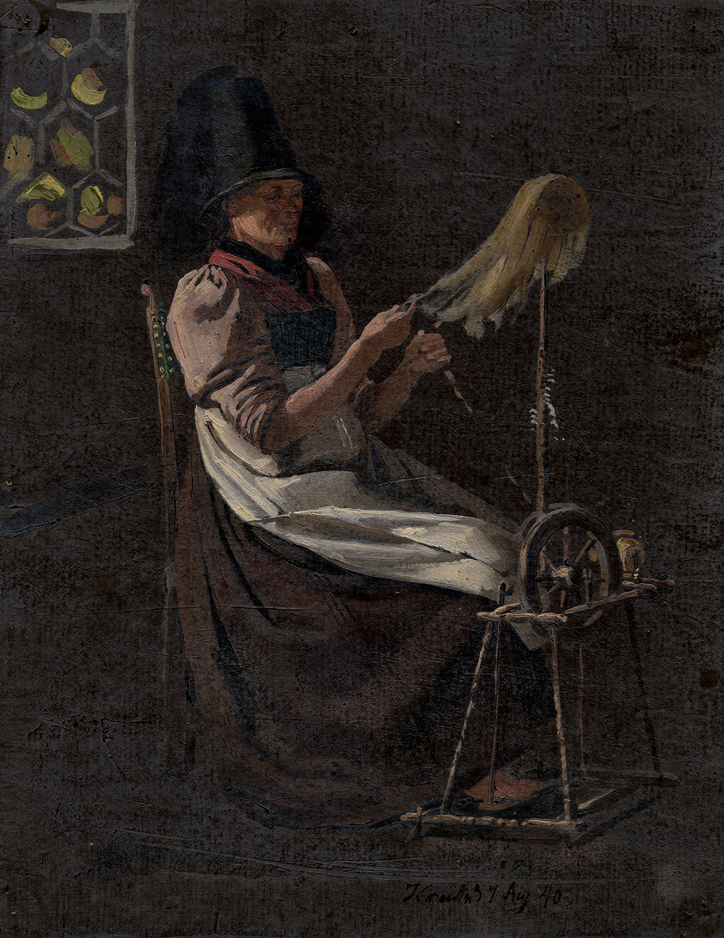 Zdj. 2 Ludwig Most, Prządka, 1840, studium olejne na papierze, praca z teki studiów Mosta, Muzeum Narodowe w Szczecinie