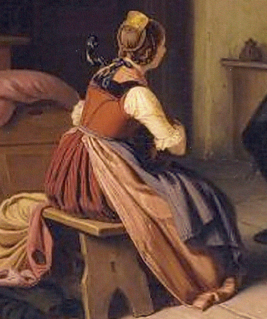 Ludwig Most, Mutter spielt Kontragitarre, 1845, Öl auf Leinwand, Fragment des Gemäldes Tiroler Familienszene, Nationalmuseum in Stettin