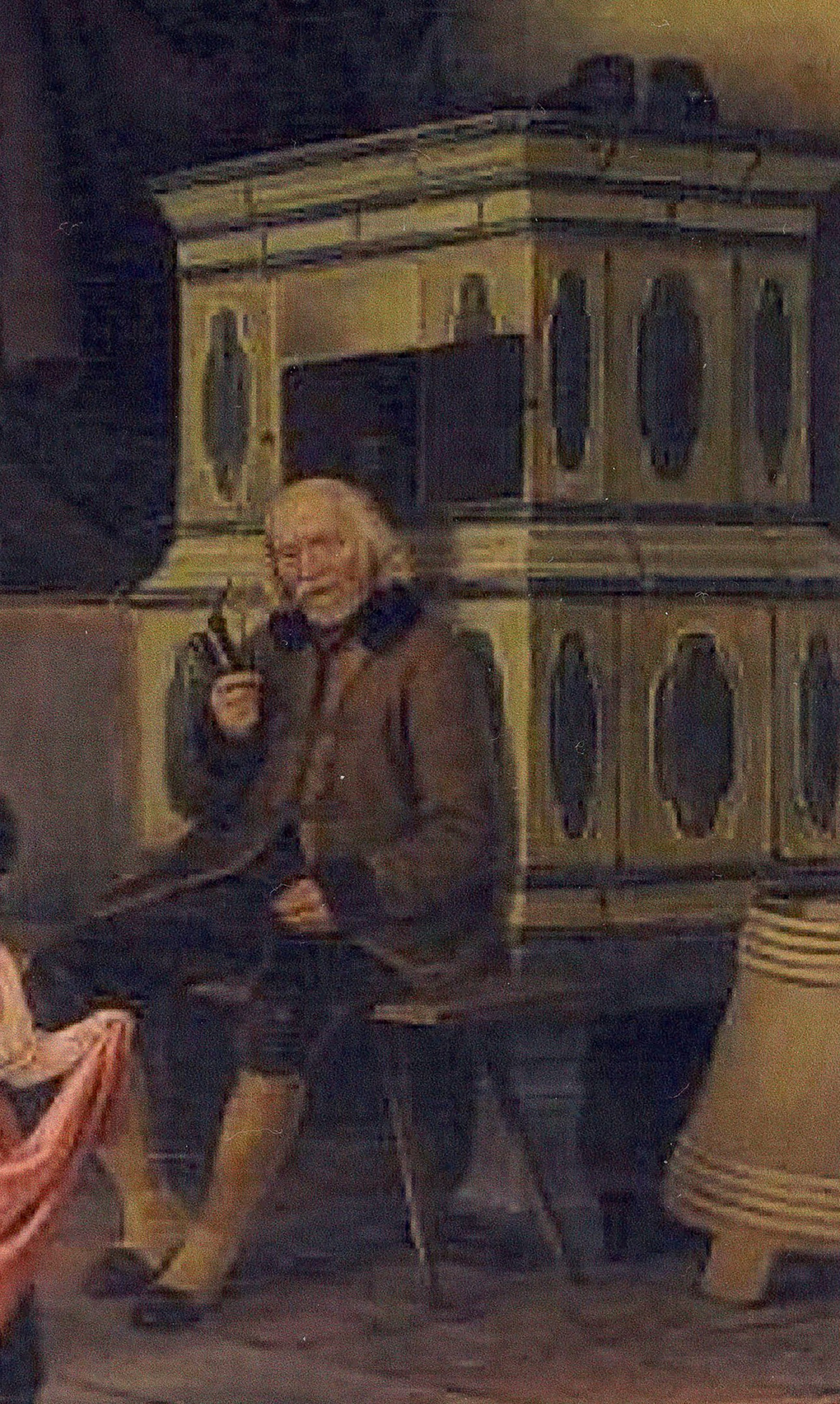 Großvater betrachtet Familientänze, 1845, Öl auf Leinwand, Fragment des Gemäldes Tiroler Familienszene, Nationalmuseum in Stettin