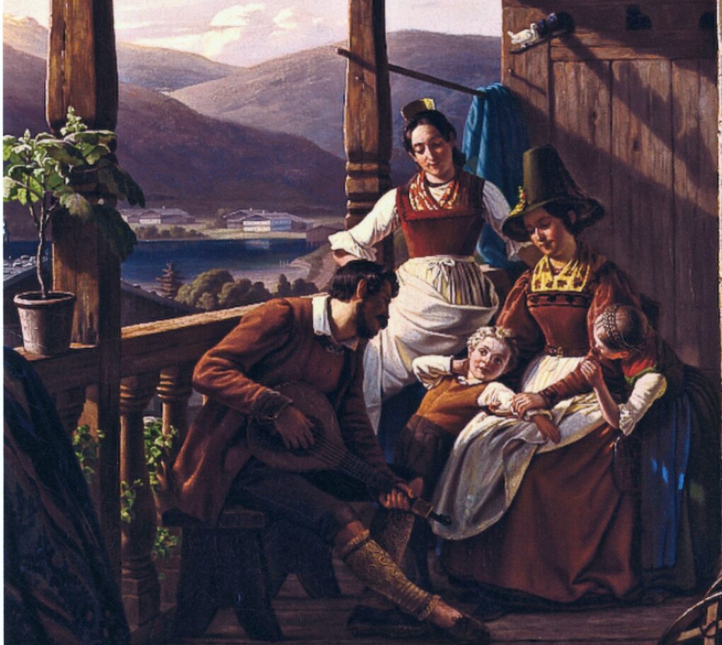 Ludwig Most, Pelargonie na balkonie, fragment obrazu Wieczór w Tyrolu, 1842, olej na płótnie, udostępniony przez antykwariusza Pana Marka Wyłupka