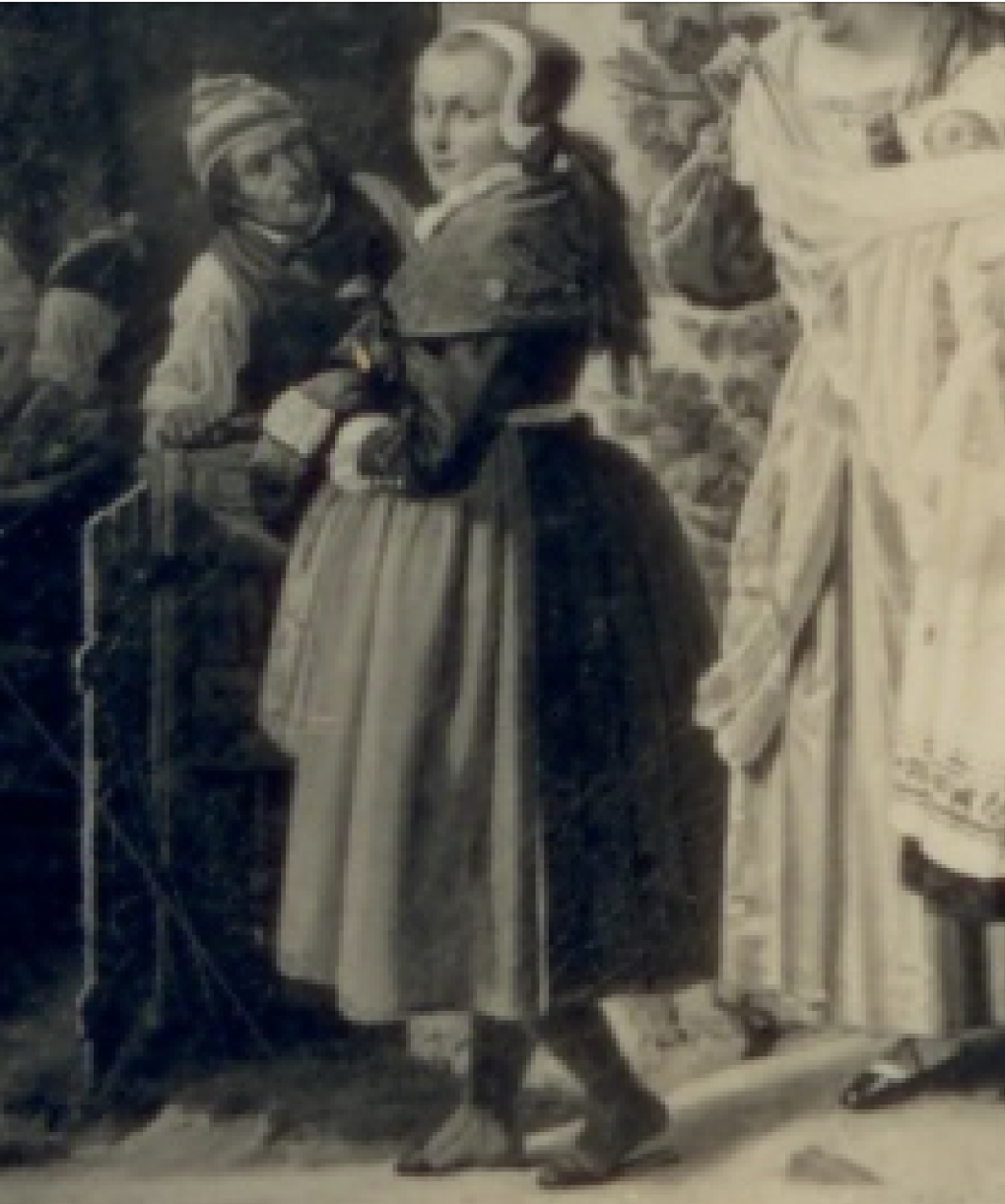 Ludwig Most, Młoda chłopka, fragment obrazu Chrzest dziecka w pomorskiej wsi, 1840, olej, płótno zbiory prywatne; zdjęcie archiwalne w Muzeum Narodowym w Szczecinie