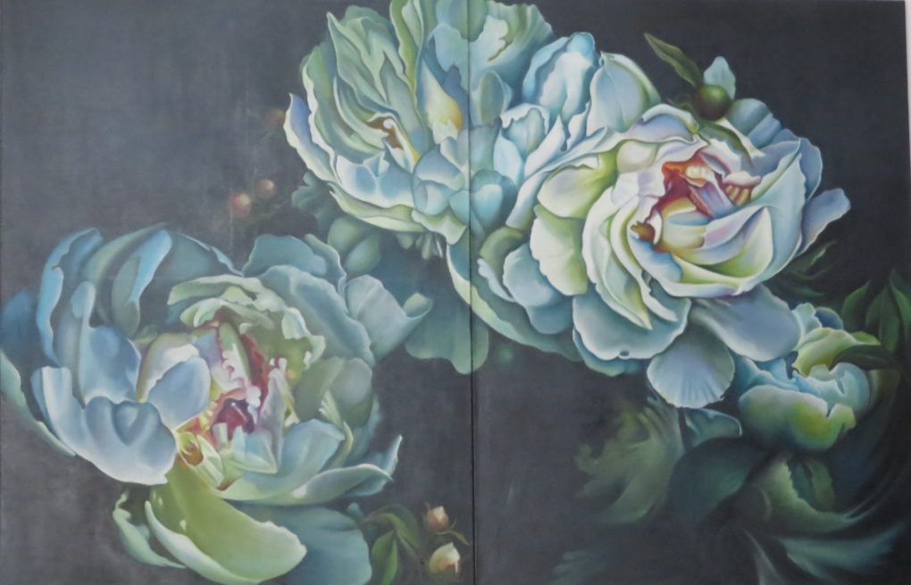 Jeden z obrazów z wystawy "C'est moi", cykl „Kwiaty” Giny Malinowski w Galerii przy ul. Koński Kierat 14 do 4 sierpnia 2023, foto: Jolanta Gramczyńska