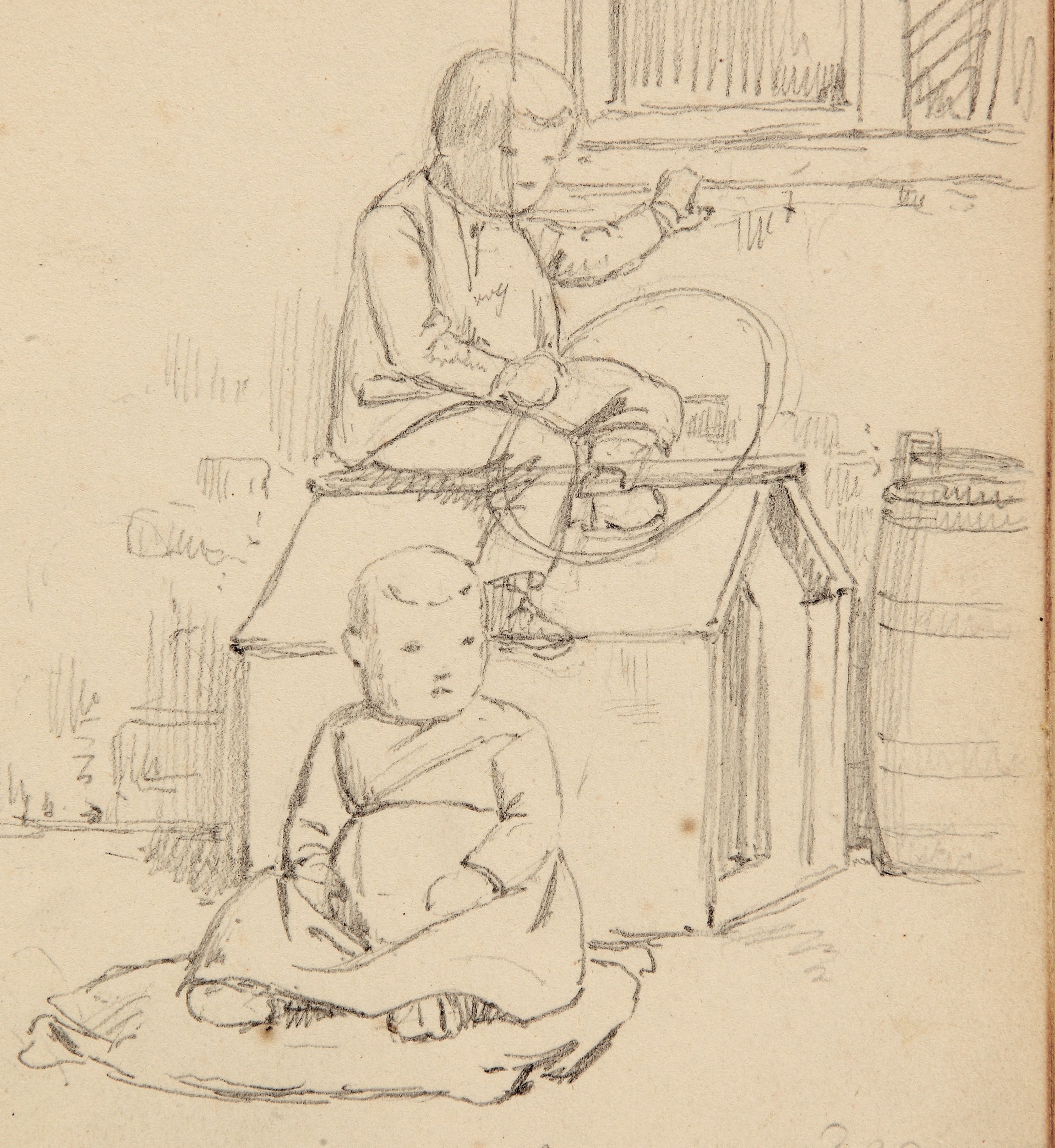Il. 2 Ludwig Most, Dzieci bawiące się przy psiej budzie, 5.07.1848, ołówek, papier czerpany welinowy, rysunek w szkicowniku nr II, karta 39, Muzeum Narodowe w Szczecinie