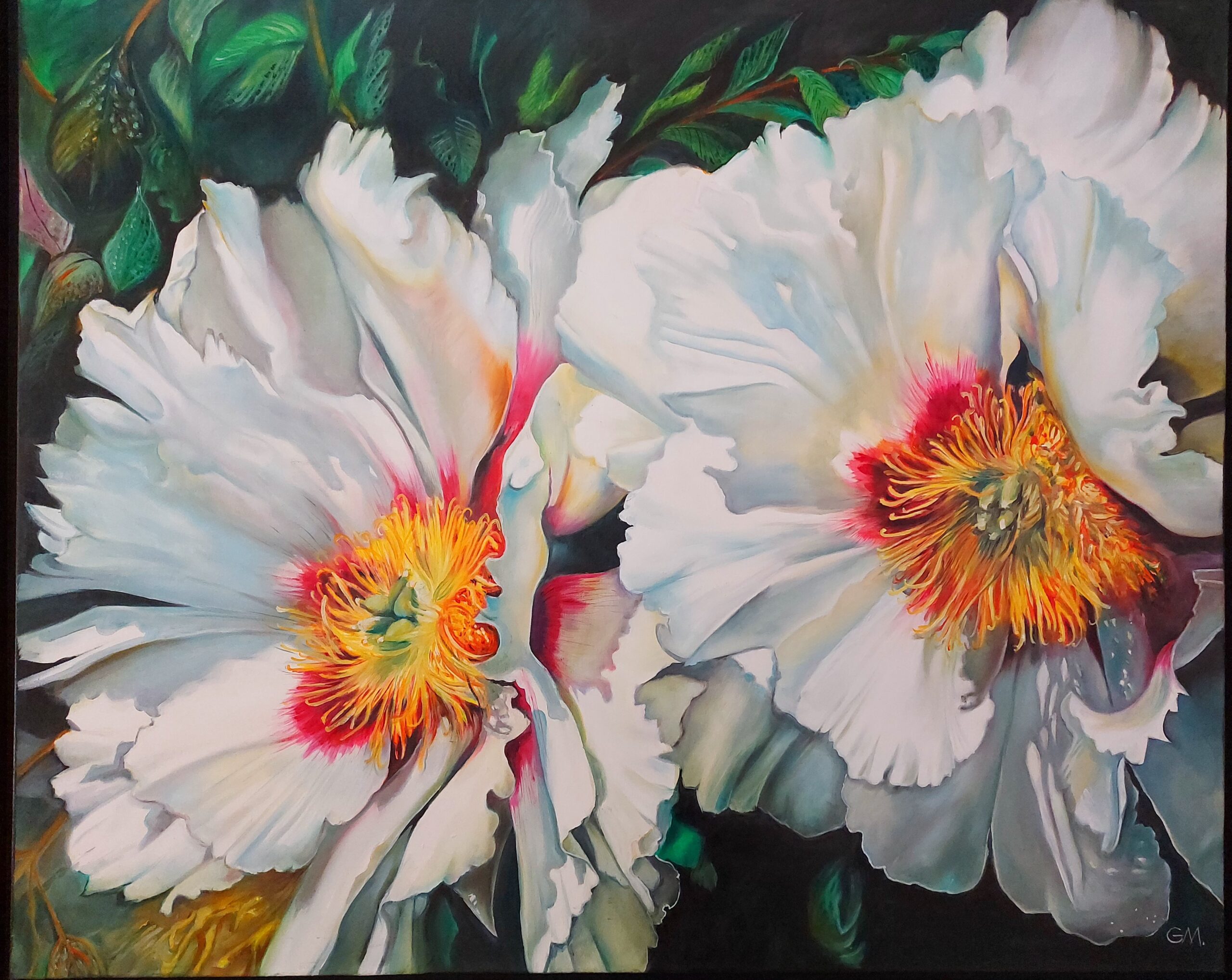 Gina Malinowski, cykl Kwiaty, Białe piwonie, 2018, olej na płótnie, 110 x 90 cm